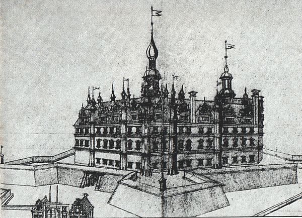 The fortified castle and its bastions, 1617