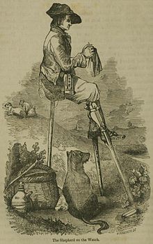 1855 sketch of a shepherd knitting, while watching his flock Shepherd Sitting Up.jpg
