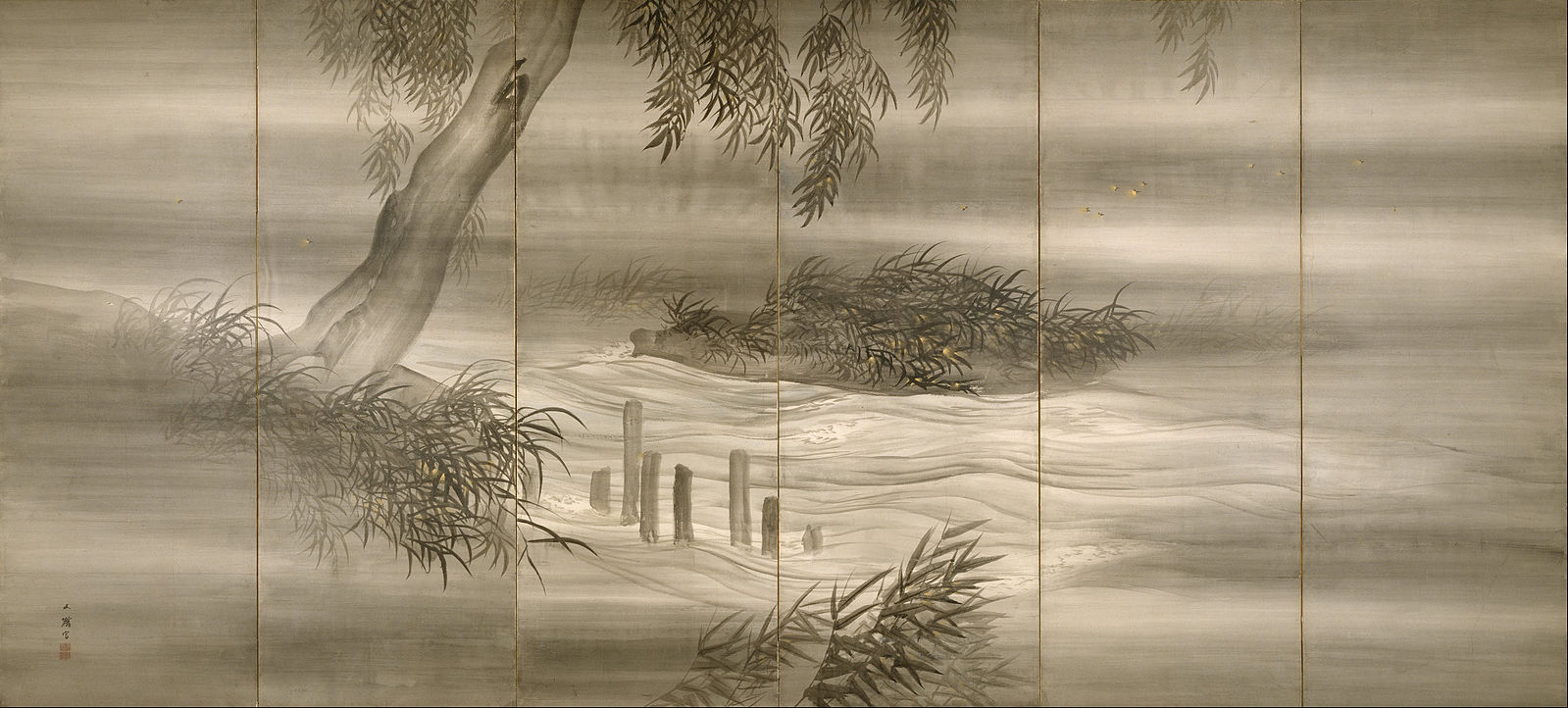 Artist: Shiokawa Bunrin Title: River Landscape with Fireflies 