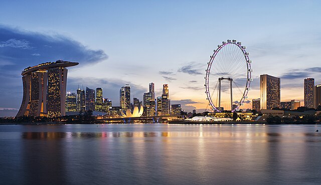 Image: Singapore skyline at sunset viewed from Gardens by the Bay East   20120426