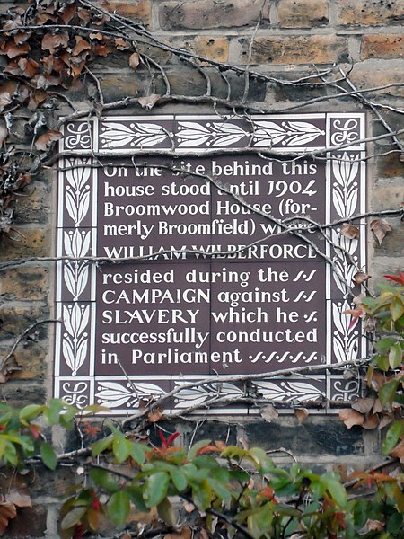 File:Site of Broomwood House - William Wilberforce LCC brown plaque of 1903.jpg