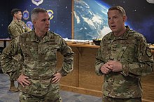 Smith speaks with Maj Gen Whiting at a mentoring event, 2020 Space Force deputy commander conducts mentoring with Schriever Airmen (1).jpg