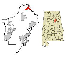 St. Clair County Alabama Sisällytetyt ja rekisteröimättömät alueet Steele Highlighted.svg