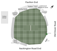 Map of the ground with stands and structures labelled.