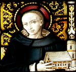 A depiction of St. Piran in a stained glass window in Truro Cathedral