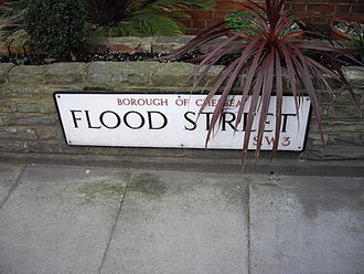 Street sign for Flood Street, Borough of Chelsea, SW3. Street Sign 'Flood Street' - geograph.org.uk - 1196407.jpg