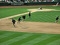 Sweeping the infield at Red Sox at A's 2010-07-21