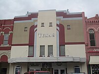 The Texas Theater, across from the courthouse, hosts community events in Waxahachie.