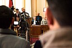 Thumbnail for File:The Honorable Minister Mohammad Hanif Atmar addressing attendees at a ceremony held for the family members of two fallen sergeants (4304183752).jpg