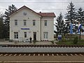 Railway station building view from train