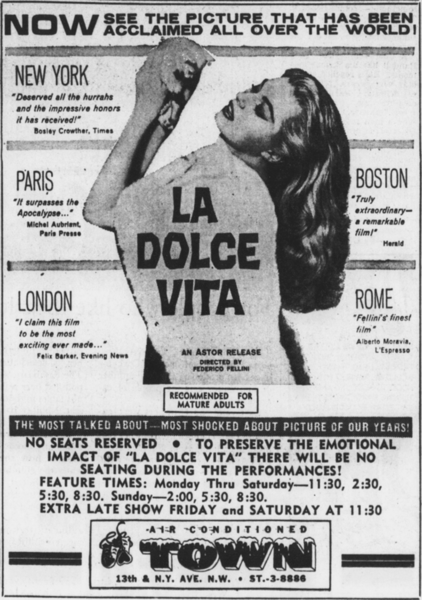 File:Town Theater Ad - 7 July 1961, NW, Washington, D.C.png