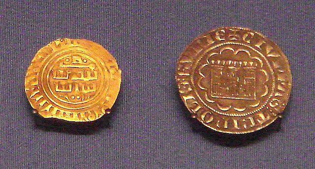 County of Tripoli coins: gold bezant with a text in Arabic (1270–1300), and Tripoli silver gros (1275–1287). British Museum.