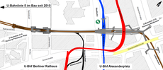 Tunnelsegmenten van de lijnen U3/U10 en U5 rond de Alexanderplatz