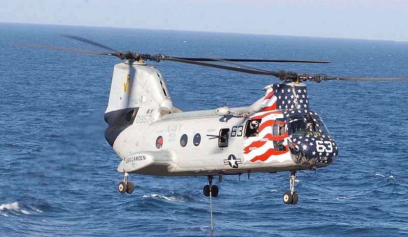 File:US Navy 030315-N-8497H-003 A CH-46 Sea Knight assigned to Helicopter Transport Squadron Eleven (CH-11) lifts cargo during a vertical replenishment (VERTREP).jpg