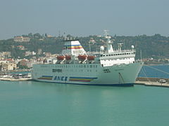 Ugo Foscolo Ship (Anez Lines) in the port of Zakynthos, Greece