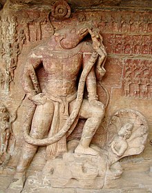 Chandragupta II is associated with the development of Vaishnavism in India, and the establishment of the Udayagiri Caves with Vaishnava iconography (here Varaha saving the world from chaos). Circa 400. Varaha at Udayagiri.jpg