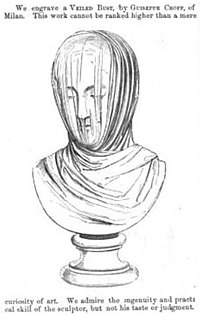 Engraved illustration of a Veiled Bust by Giuseppe Croff in a catalogue of the 1853 New York World's Fair Veiled Bust at 1853-1854 New York World's Fair.jpg