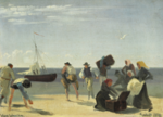 Resande från Anholt på väg från stranden till segelfartyg1987 eller 1888