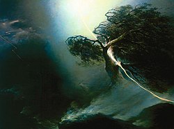 Eik kløyvd av lynnedslag, 1842. Allegori til konas død.