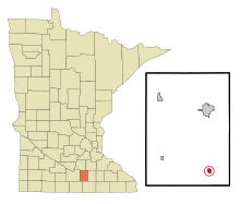 Waseca County Minnesota Sisällytetyt ja rekisteröimättömät alueet New Richland Highlighted.svg