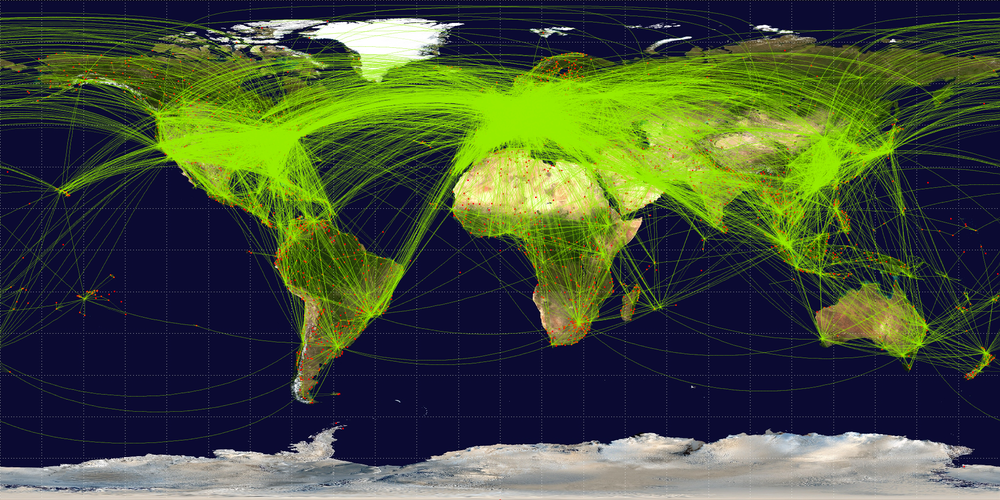 Карта мировых полетов. Карта земли. Маршруты самолетов.