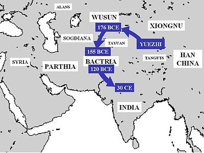 image_caption = The migrations of the Yuezhi through Central Asia, from around 176 BCE to 30 CE