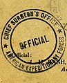 "CHIEF SURGEON'S OFFICE * American Expeditionary Forces" "OFFICIAL" inkstamp, from- Embarkation Orders for Esther E. Leonard from General Harbord, January 15, 1919 (cropped).jpg