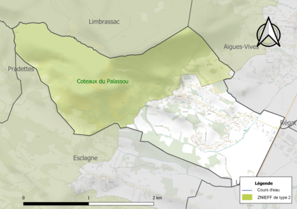 Carte de la ZNIEFF de type 2 sur la commune.