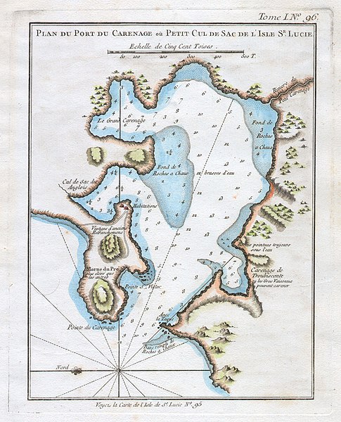 File:1764 Bellin Map of Port du Carenage, St. Lucia, West Indies - Geographicus - PortCarenage-bellin-1764.jpg