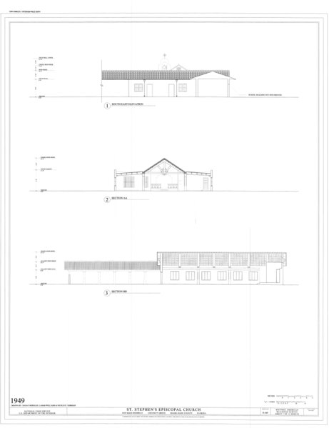 File:1949 Southeast Elevation, Section - St. Stephen's Episcopal Church, 3439 Main Highway, Coconut Grove, Miami-Dade County, FL HABS FL-567 (sheet 7 of 12).tif