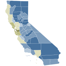 2003 California gubernatorial recall election referendum results map by county.svg