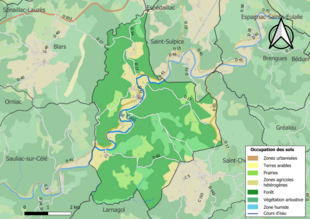 Barevná mapa znázorňující využití půdy.