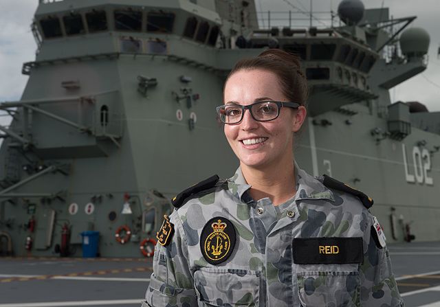 A female RAN sailor in 2016. Women serve in the RAN in combat roles and at sea.