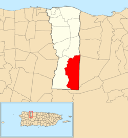 Location of Aibonito within the municipality of Hatillo shown in red