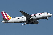 A Germanwings Airbus A319-100 wearing the airline's second livery introduced in 2013. Airbus A319-112, Germanwings JP7591803.jpg