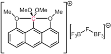 This anthracene derivative contains a carbon atom with 5 formal electron pairs around it. Akiba's "hypervalent carbon" compound.png