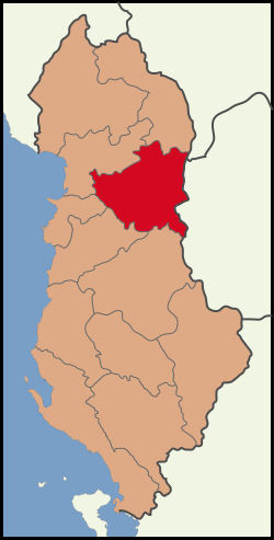 Localização da prefeitura de Dibër na Albânia