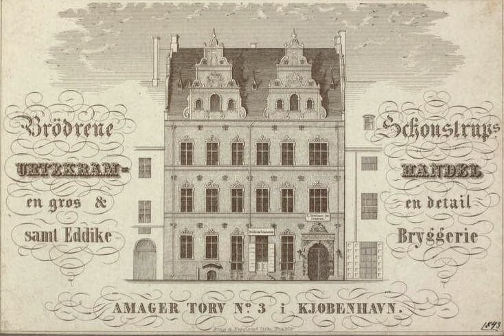 File:Amagertorv nr. 6 med Brödrene Schoustrup's Urtekramhandel, 1843 (2).jpg