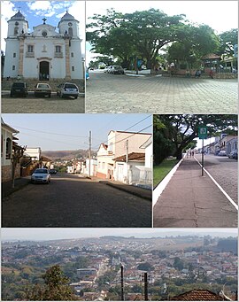 Acima à esquerda, a Igreja Matriz; acima à direita, Centro de Andrelândia; no meio à esquerda, rua Doutor Antônio Juracy de Oliveira; no meio à direita, Praça da Igreja Matriz; abaixo, vista parcial da cidade.