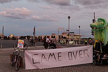 A "game over" banner at an anti-fascist protest in Berlin, 2020 Antifascist protest Washingtonplatz Berlin 2020-08-29 02.jpg