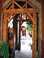 View of patio from back entrance held up with bracing