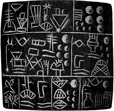 Proto-cuneiform tablet, Jemdet Nasr period, c. 3100–2900 BC.