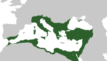 The Byzantine Empire at its largest extent