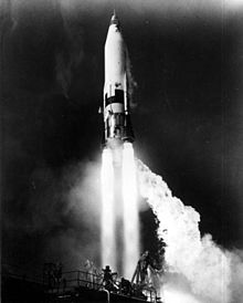 Atlas A launch from Cape Canaveral in 1958 Atlas Missile launch- Cape Canaveral, Florida (8594154699).jpg