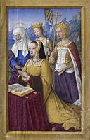 BNF - Latin 9474 - Jean Bourdichon - Grandes Heures d'Anne de Bretagne - f. 3r - Anne de Bretagne entre trois saintes.jpg