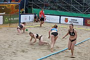 Deutsch: Beachhandball Europameisterschaften 2019 (Beach handball Euro); Tag 3: 4. Juli 2019 – Frauen, Platzierungsrunde Gruppe III, Schweiz-Nordmazedonien 2:0 (21:6, 23:20) English: Beach handball Euro; Day 3: 4 July 2019 – Women Consolation Round Group III – Switzerland-North Macedonia 2:0 (21:6, 23:20)