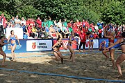 Deutsch: Beachhandball Europameisterschaften 2019 (Beach handball Euro); Tag 4: 5. Juli 2019 – Frauen, Viertelfinale, Spanien-Ungarn 1:2 (14:16, 26:16, 2:5) English: Beach handball Euro; Day 4: 5 July 2019 – Quarter Final Women – Spain-Hungary 1:2 (14:16, 26:16, 2:5)