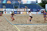 Deutsch: Beachhandball Europameisterschaften 2019 (Beach handball Euro); Tag 5: 6. Juli 2019 – Frauen, Halbfinale, Ungarn-Niederlande 2:0 (19:16, 15:12) English: Beach handball Euro; Day 5: 6 July 2019 – Semifinal Women – Hungary-Netherlands 2:0 (19:16, 15:12)