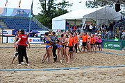 Deutsch: Beachhandball Europameisterschaften 2019 (Beach handball Euro); Tag 5: 6. Juli 2019 – Frauen, Halbfinale, Ungarn-Niederlande 2:0 (19:16, 15:12) English: Beach handball Euro; Day 5: 6 July 2019 – Semifinal Women – Hungary-Netherlands 2:0 (19:16, 15:12)