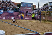 Deutsch: Beachhandball bei den Olympischen Jugendspielen 2018; Tag 7, 13. Oktober 2018; Jungen, Finale – Portugal-Spanien 1:2 English: Beach handball at the 2018 Summer Youth Olympics at 13 October 2018 – Boys Gold Medal Match – Portugal-Spain 1:2